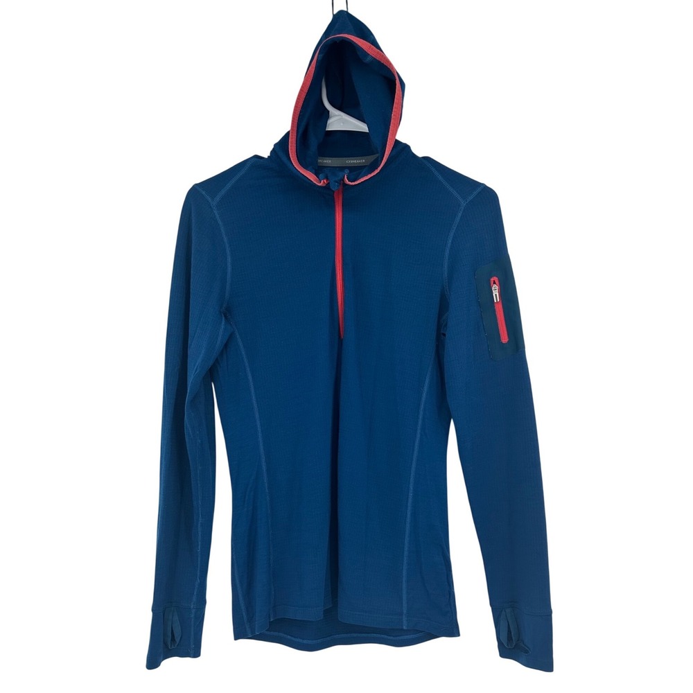 Icebreaker Merino Wool Quarter Zip Hoodie Blue Pink Base Layer Small please read